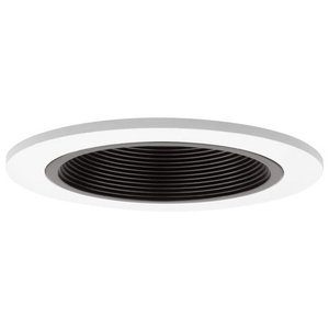 Elite Lighting B401P-WH Round Stepped Baffle Trim, 4-7/8 in OD, Incandescent/CFL Lamp, Black Baffle/White Trim