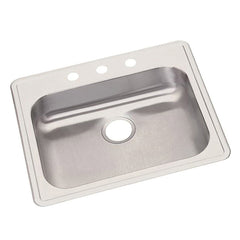 Elkay GE125221 Dayton Kitchen Sink, Satin, Rectangle Shape, 21 in L x 15-3/4 in W x 5-1/4 in D Bowl, 1 Faucet Holes, 25 in L x 22 in W x 5-3/8 in H, Top Mount