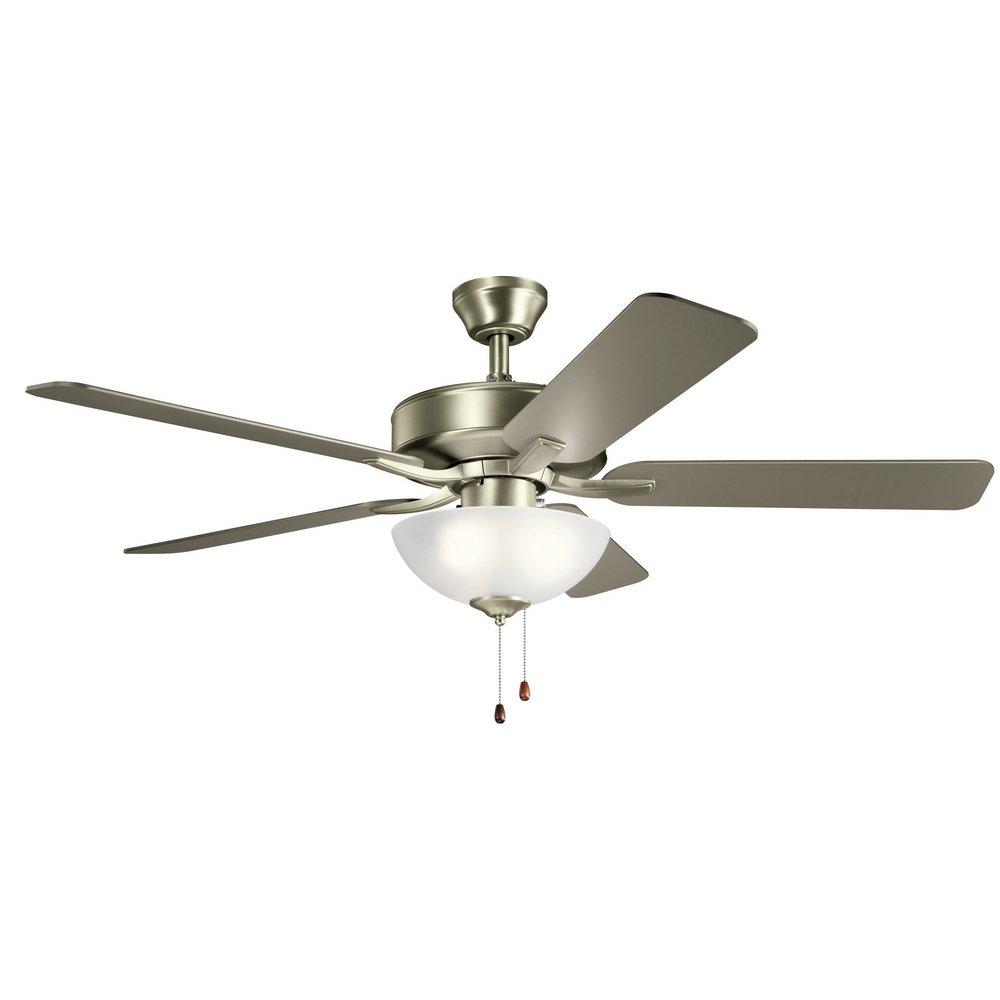 Kichler Lighting 330017NI Basics Pro Select 52 in Fan, Brushed Nickel, 5 Reversible Blades Silver/Walnut