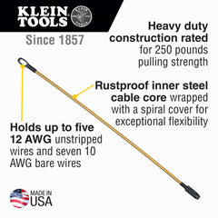 Klein 50350 Flexible Fish Tape Leader, 3/16 in Dia Tape, Steel