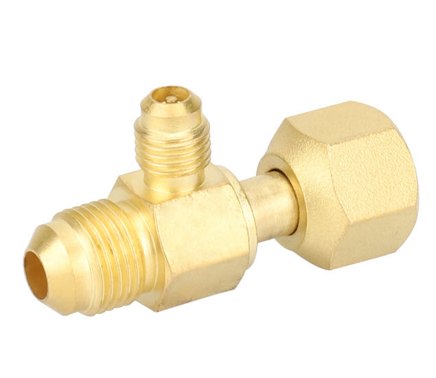 NAVAC F1024 Navac F1024 Tee Connector, 3/8 x 3/8 in Nominal, SAE Female Swivel Flare End Style, Brass