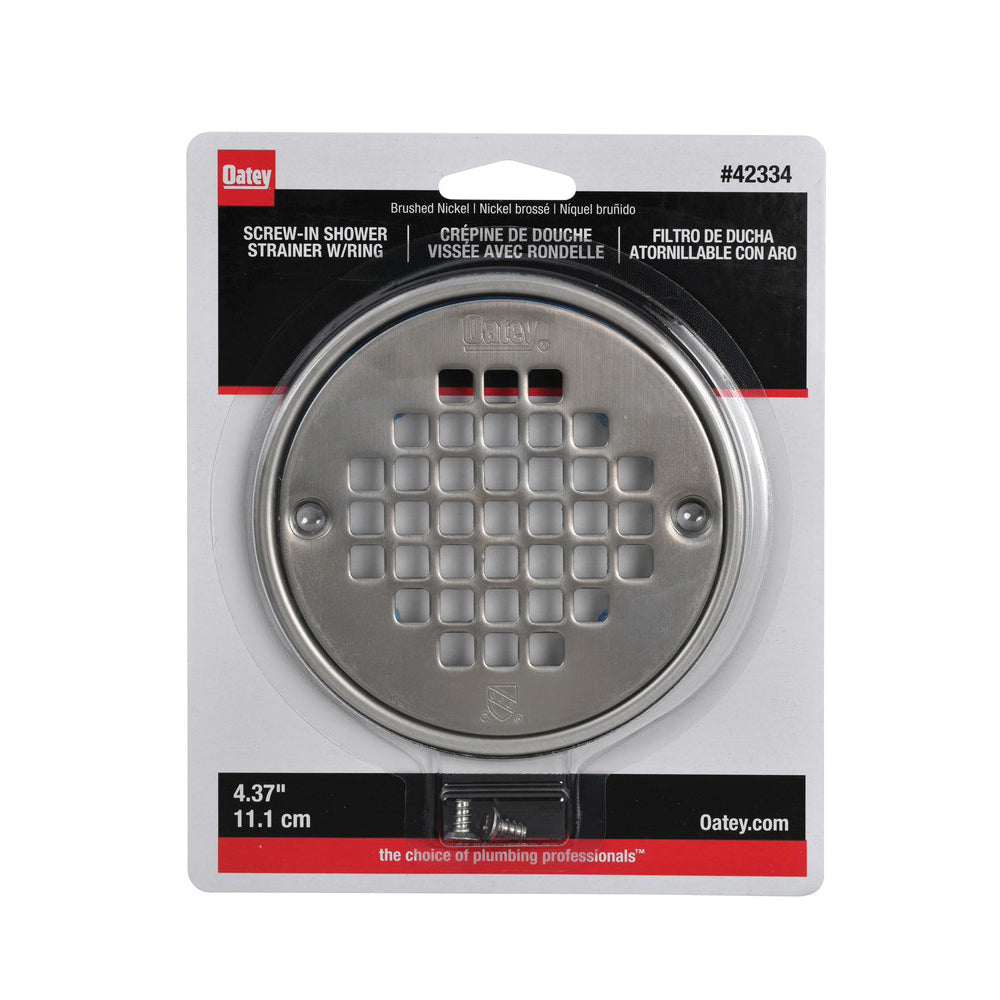 Oatey 42334 130 Series Three-Quarters Stainless Steel Round Screw-In Shower Strainer in Brushed Nickel