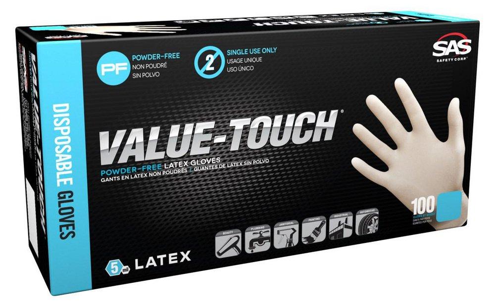 SAS Safety 6593-20 Value-Touch L Powder-Free Latex Disposable Glove Pack of 100