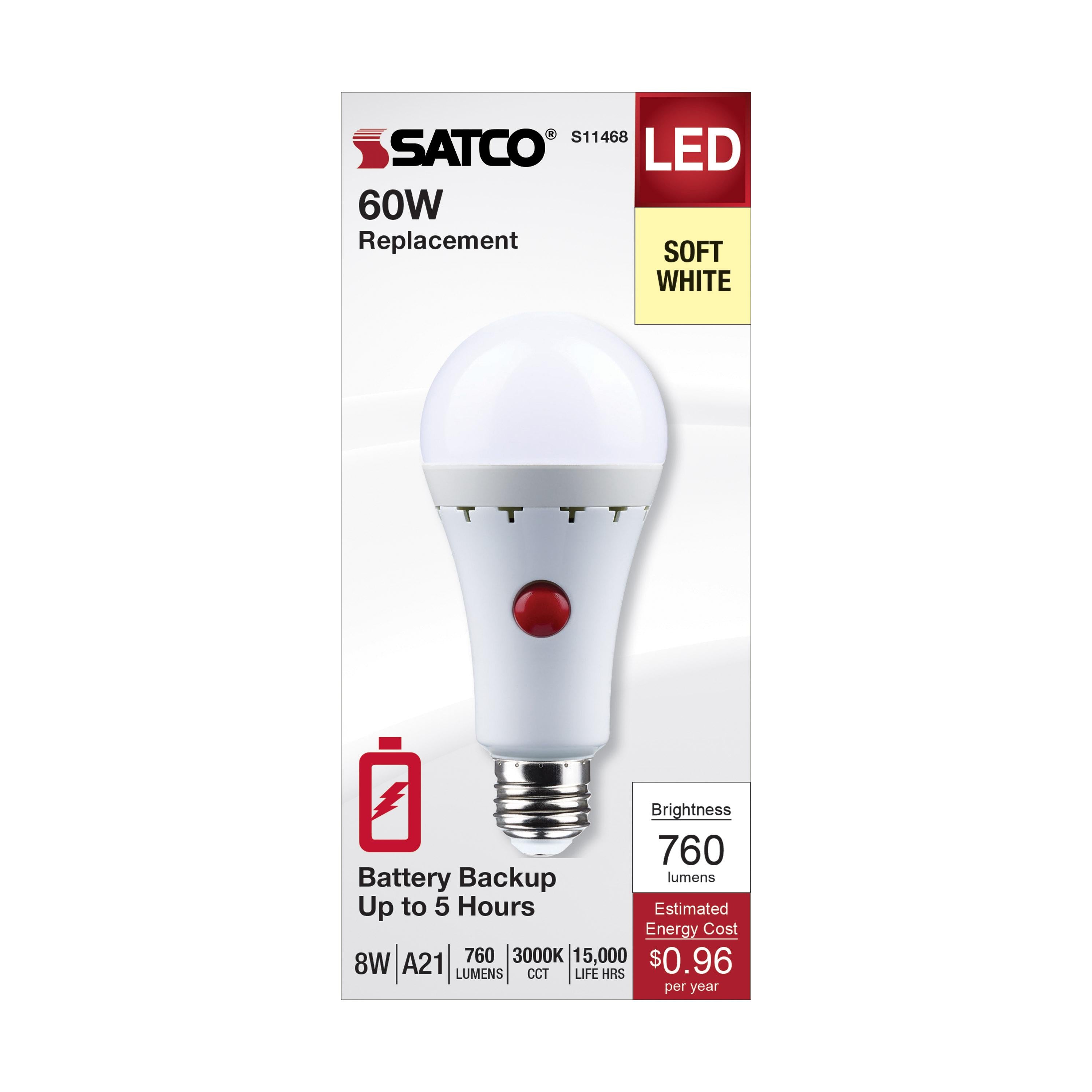 SATCO S11468 Non-Dimmable Type A Lamp 8 W E26 Medium Lamp Base A21 Shape 60 W Incandescent Equivalent