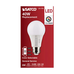 SATCO S11770 Non-Dimmable Type A Lamp, 6 W, 40 W Incandescent Equivalent, E26 Medium Lamp Base, A19 Shape, 470 Lumens