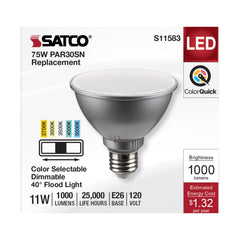 SATCO S11583 PAR Lamp, 11 W, 75 W Incandescent Equivalent, E26 Medium Lamp Base LED Lamp, PAR30SN Shape, 1000 Lumens