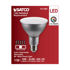 SATCO S11587 PAR Lamp 11 W 75 W Incandescent Equivalent E26 Medium Lamp Base LED Lamp PAR30LN Shape 1000 Lumens