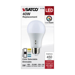 SATCO S11790 Type A Lamp, 5 W, 40 W Incandescent Equivalent, E26 Medium Lamp Base, A19 Shape, 450 Lumens