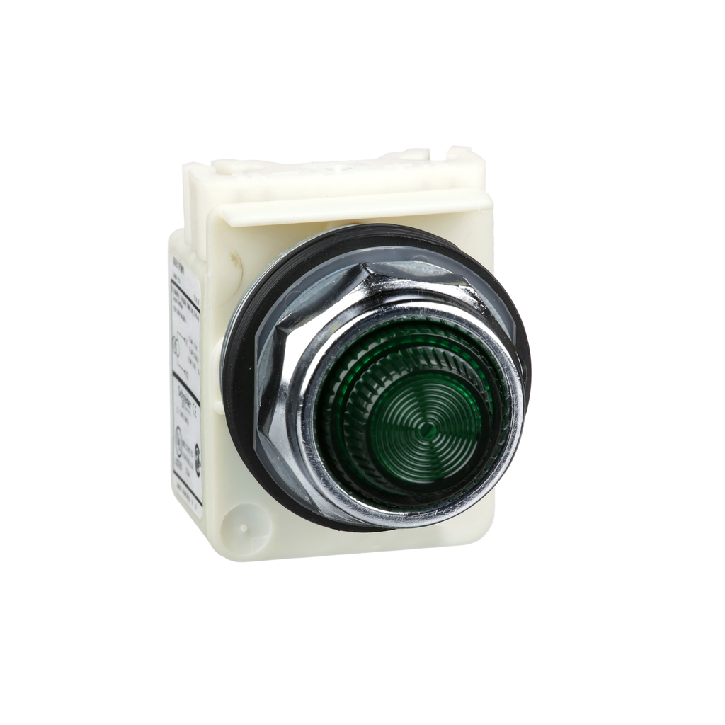 Schneider Electric 9001KP1G31 Square D 30 mm 120 VAC Green Lens Metal Bezel Round Pilot Light