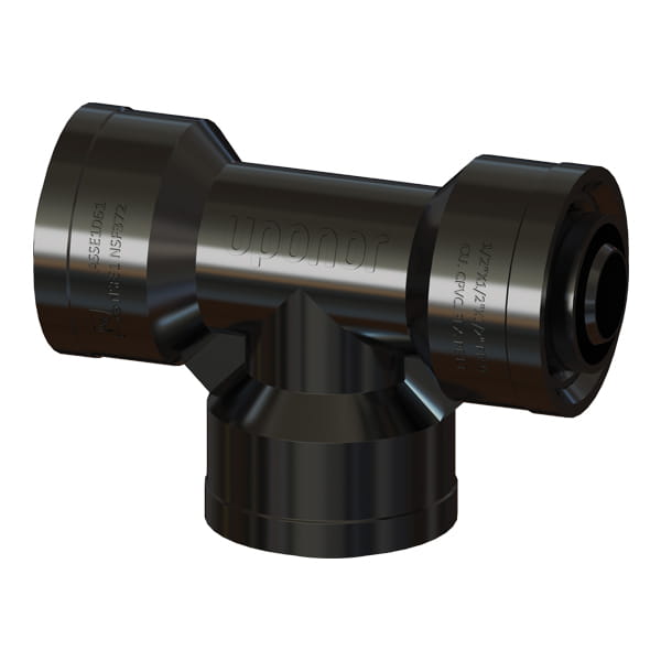 Uponor TF4751150 TotalFit Reducing Tee, 1 x 1 x 1/2 in Nominal, Push-to-Connect End Style, Engineered Polymer