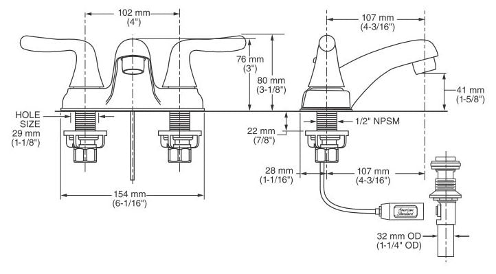 American Standard 2275509.002 Colony Soft Centerset Lavatory Faucet, 1.2 gpm, 1-5/8 in H Spout, Speed Connect Pop-Up Drain