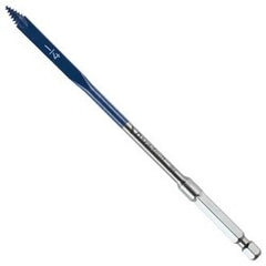 BOSCH DSB1001 Spade Bit, Standard, Full-Cone Threaded Tip, Contoured Paddle, 1/4 Diameter x 6 Length, 3 Flute, 0.25 Hex Shank with Power Groove