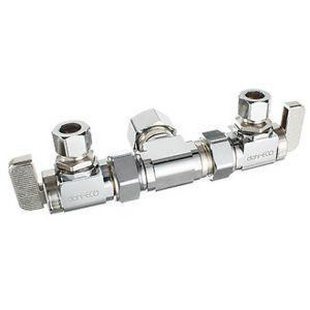 Dahl Valve E33-4001 Mini-Ball 5/8 x 3/8 x 3/8 in. OD Compression Dual Supply Stop Valve