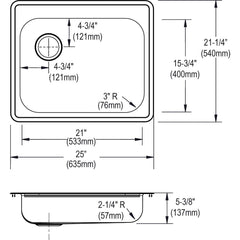 Dayton GE12521L3 Dayton 25 x 21-1/4 in. 3 Hole Stainless Steel Single Bowl Drop-in Sink