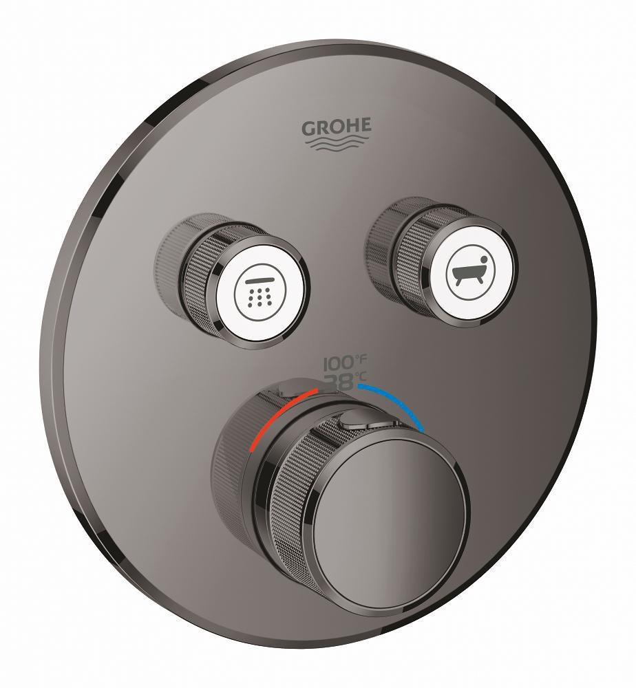 GROHE 29137A00 Grohtherm Three Handle Thermostatic Valve Trim in Hard Graphite