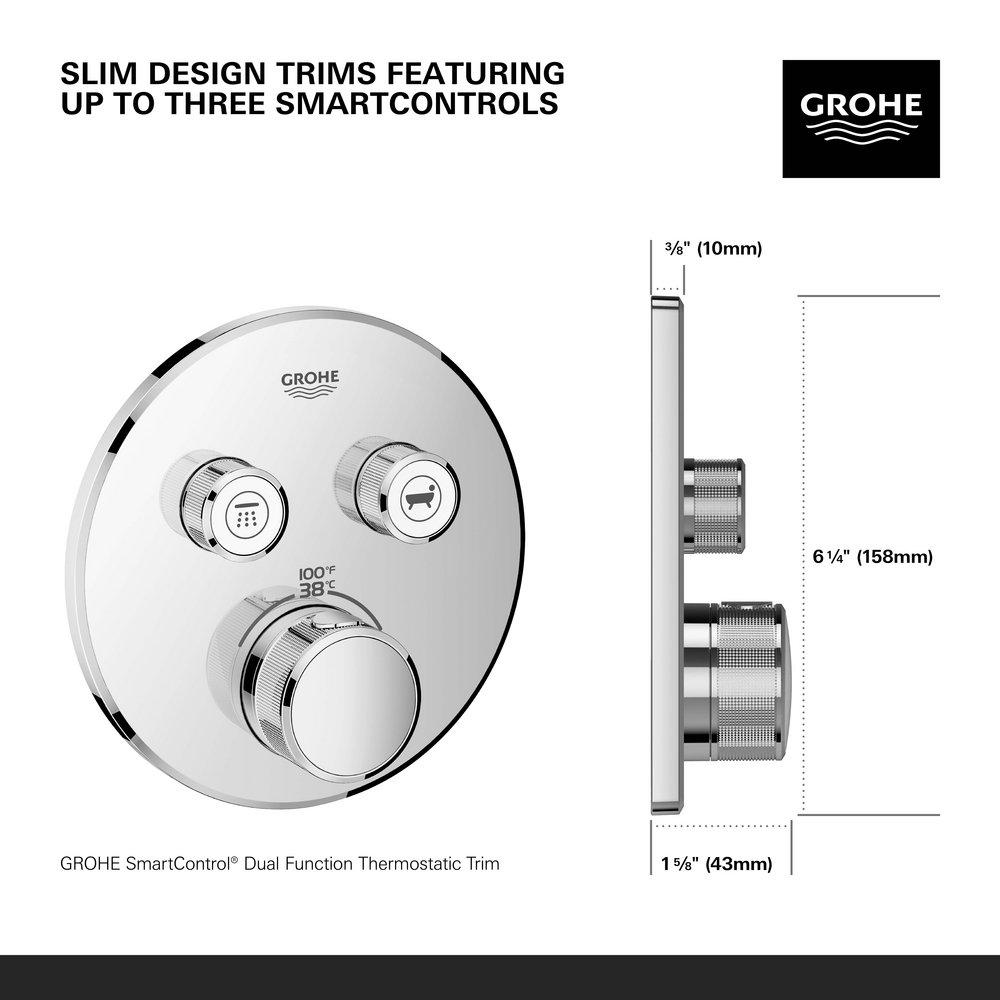 GROHE 29137A00 Grohtherm Three Handle Thermostatic Valve Trim in Hard Graphite