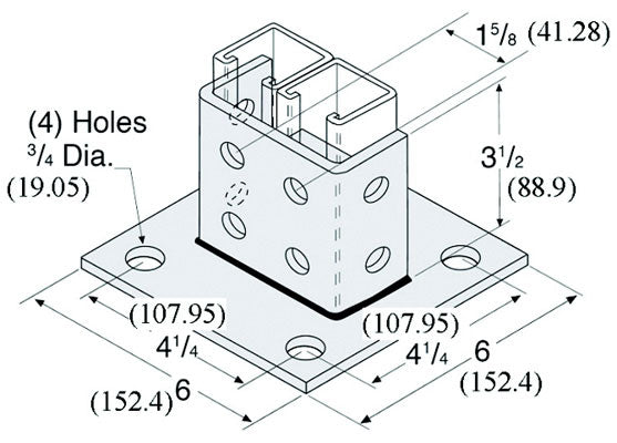 Haydon 735380 Post Base, 10 Channel, For Use With Double 1-5/8 in Strut, Electrogalvanized