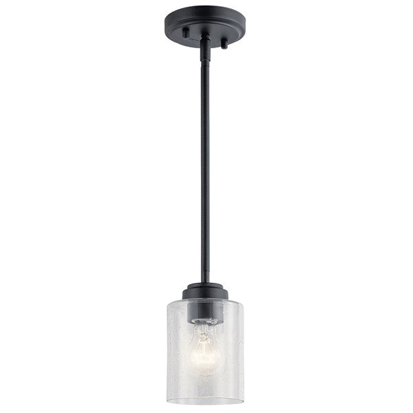 Kichler 44032BK Winslow Contemporary Style Mini Pendant Fixture, 1 A19 Incandescent Lamp, 120 VAC