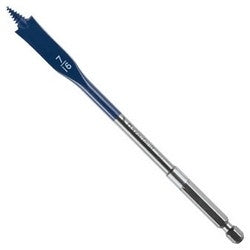 Bosch DSB1004 Spade Bit, Standard, Full-Cone Threaded Tip, Contoured Paddle, 7/16 Diameter x 6 Length, 3 Flute, 0.25 Hex Shank with Power Groove