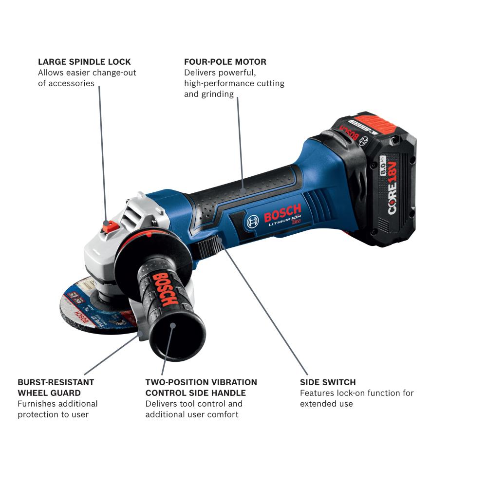 Bosch GWS18V45B15 18V 4-1/2 In. Angle Grinder Kit with (1) CORE18V 4.0 Ah Compact Battery