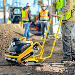 Tomahawk TPC90HWHEELSPOLYPAD 22X20 Vibratory Plate Compactor 5.5 HP GX160 Cold Rolled Steel Base Plate W/ Wheels & Polypad