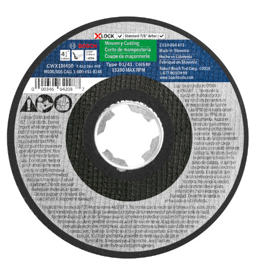 Bosch CWX1M450 4 1/2 x 1/16 X-LOCK Arbor Type 1a (ISO 41) 24 Grit Masonry Cutting Abrasive Wheel