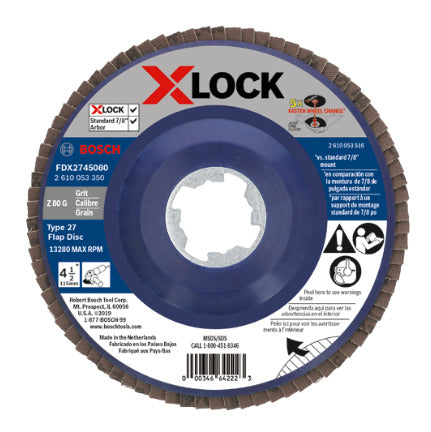 Bosch FDX2745080 4 1/2 X-LOCK Arbor Type 27 80 Grit Flap Disc