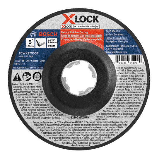 Bosch TCWX27S500 5 x .045 X-LOCK Arbor Type 27a (ISO 42) 60 Grit Fast Metal/Stainless Cutting Abrasive Wheel