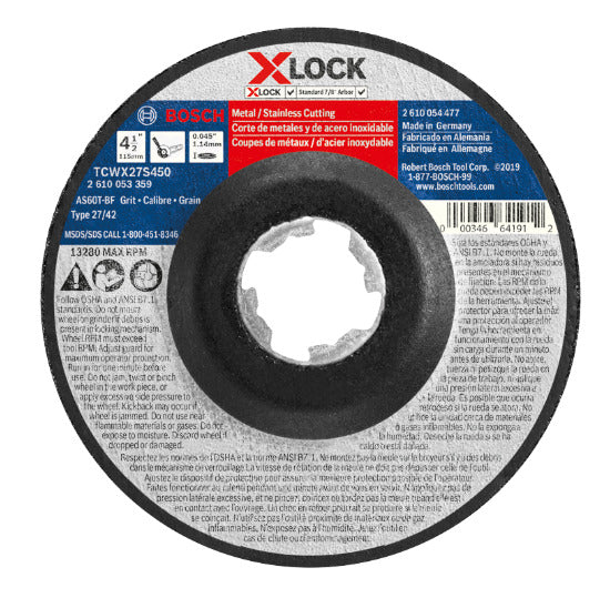 Bosch TCWX27S450 4 1/2 x .045 X-LOCK Arbor Type 27a (ISO 42) 60 Grit Fast Metal/Stainless Cutting Abrasive Wheel