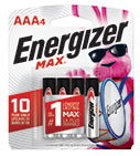 Energizer E92BP-4 Energizer Max Standard Battery - AAA Alkaline 1.5 Volt Package Qty 4