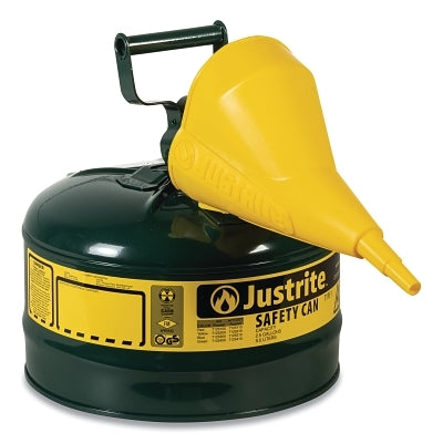 Justrite 7110410 Type I Steel Safety Can Oil 1 Gal Green with Funnel