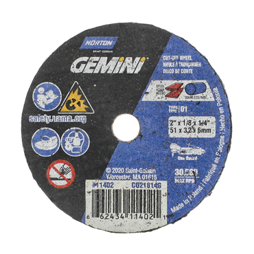 Norton 66243411402 Gemini A Type 01/41 Cut-Off Wheel 2 in 1/8 in 36 Grit