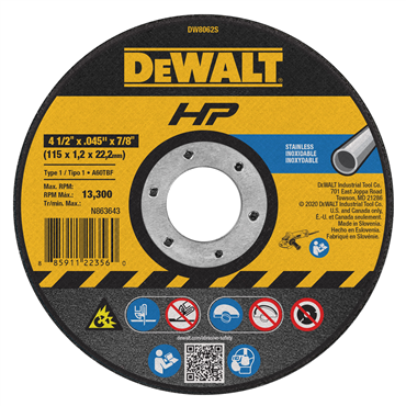 DeWalt DW8062S Cut Off Wheel 4-1/2 in Diameter 0.045 in Thickness