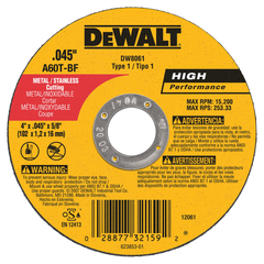 DeWalt DW8061B5 Metal Cutting Wheel 4 x .045 x 5/8