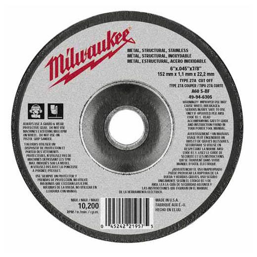 Milwaukee 49-94-6305 Type 27 Cut-Off Wheel 6 in x .045 in x 7/8 in