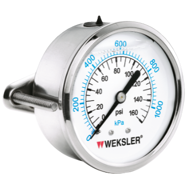 Weksler BY12YPS4CW Stainless Steel Cased Liquid Filled Pressure Gauge