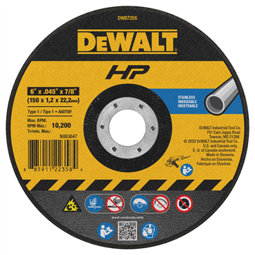 DeWalt DW8725S Cut Off Wheel 6 in Diameter 0.045 in Thickness 7/8 in Arbor