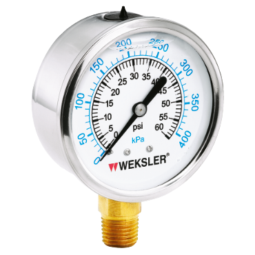 Weksler BY12YPT4LW Stainless Steel Cased Liquid Filled Pressure Gauge