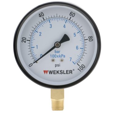 Weksler UA35C4L Steel Cased Dry Pressure Gauge 0-100 PSI