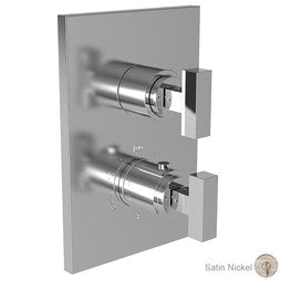 Newport Brass 3-2023TS/15S Thermostatic Trim Cube 2 Rectangular Plate 2 T Lever Satin Nickel PVD ADA for Luxtherm 1/2 Inch Rough Valve