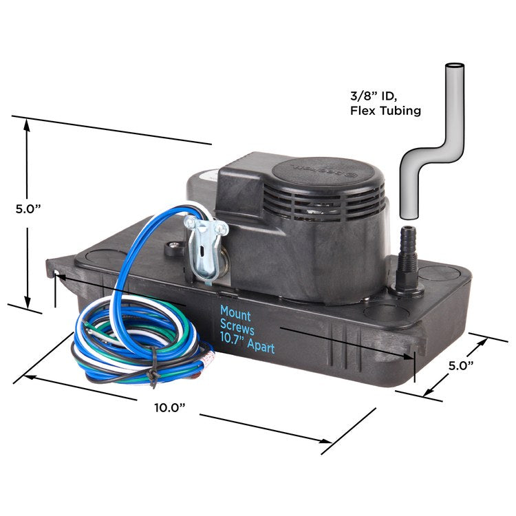 Beckett CL201ULP Condensate Pump Low Profile Plenum Rated 153 Gallons per Hour 115 Volt Barbed