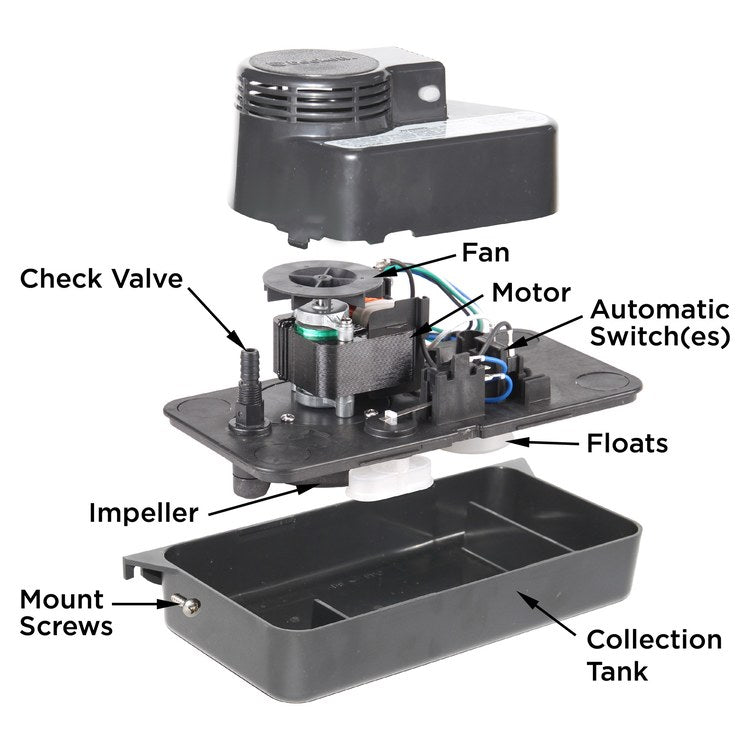 Beckett CL201ULP Condensate Pump Low Profile Plenum Rated 153 Gallons per Hour 115 Volt Barbed