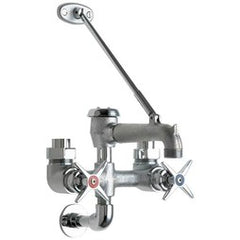 Chicago Faucet 835RCFCF Service Faucet Wall Mount 6 Inch 2 Cross Rough Chrome with Atmospheric Vacuum Breaker Short Spout/Pail Hook and Wall Brace