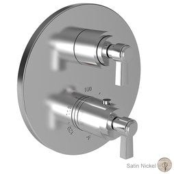 Newport Brass 3-1623TR/15S Thermostatic Trim Miro Round Plate 2 Lever Satin Nickel PVD ADA for Luxtherm 1/2 Inch Rough Valve Face Plate Diverter and Temperature-Adjust Handles Brass 3-2/7 Inch