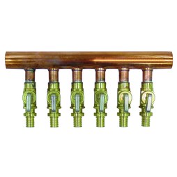 Uponor LF2500400 Manifold with ProPEX Ball Valve 1 Inch Copper/Lead Free Brass 4 Outlet 1/2 Inch Branch