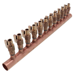 Uponor LF2501200 Manifold with ProPEX Ball Valve 1 Inch Copper/Lead Free Brass 12 Outlet 1/2 Inch Branch