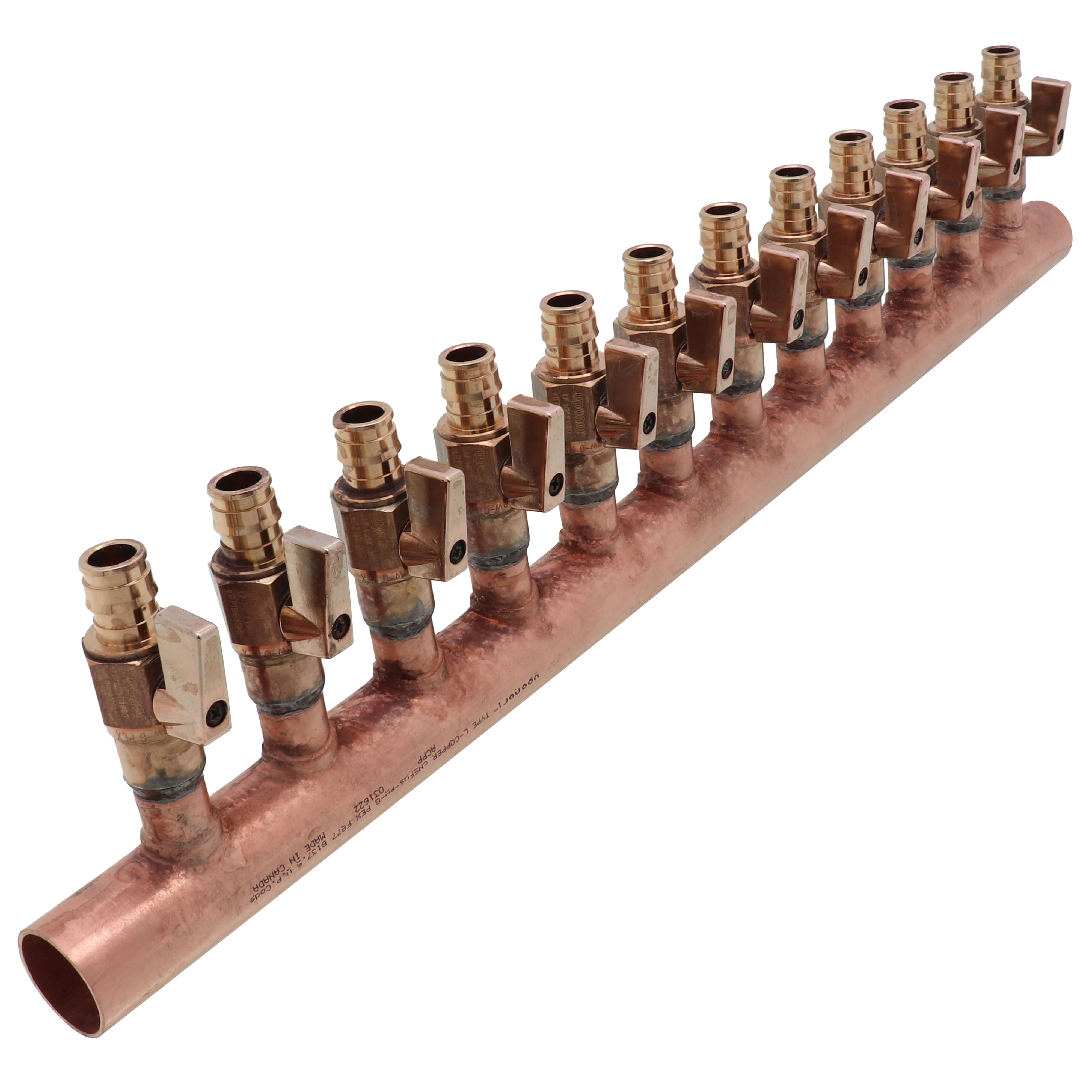 Uponor LF2501200 Manifold with ProPEX Ball Valve 1 Inch Copper/Lead Free Brass 12 Outlet 1/2 Inch Branch