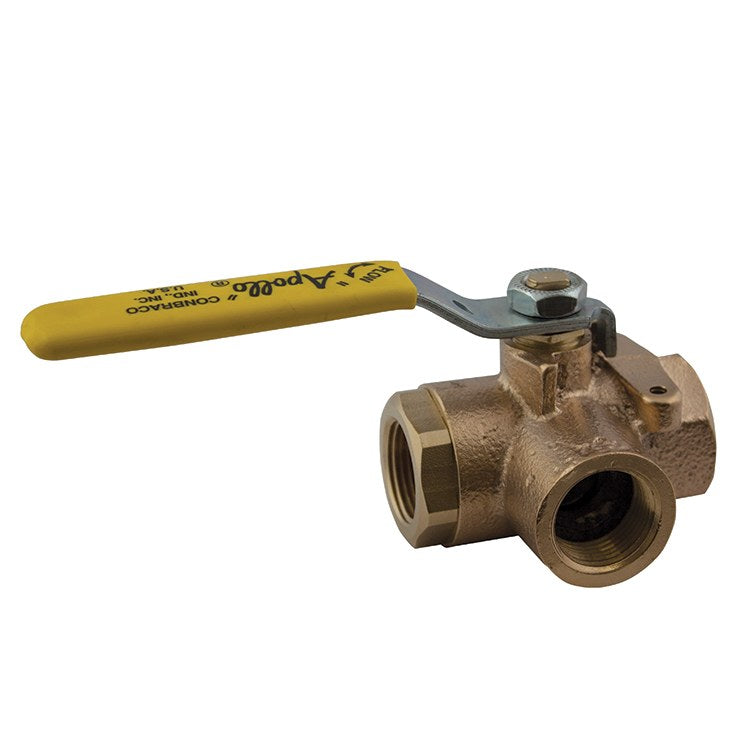 Apollo 7064501 Ball Valve 70-600 Bronze 1 Inch FNPT 3-Way Standard Port Stainless Steel Ball and Stem