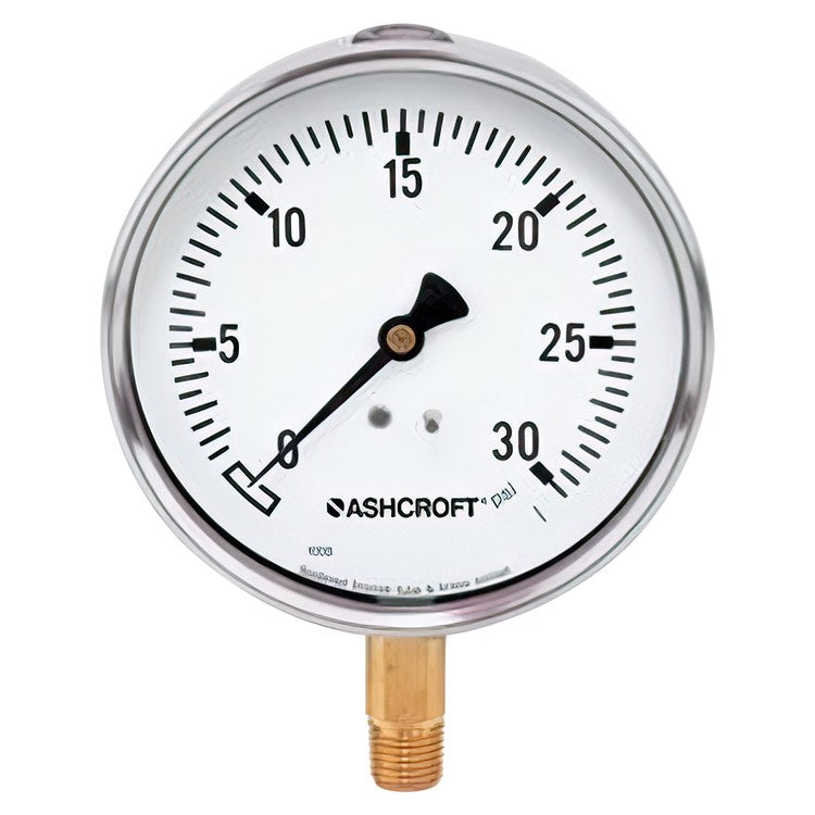 Ashcroft 631008AL02LVAC/30 Pressure Gauge 1008AL -30 to 0 to 30PSI 63MM 1/4 NPT Lower Bourdon Tube Panel Mount