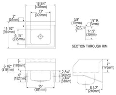 Elkay CHS1716LRSC Handwash Sink Kit 16-3/4 x 15-1/2 x 13